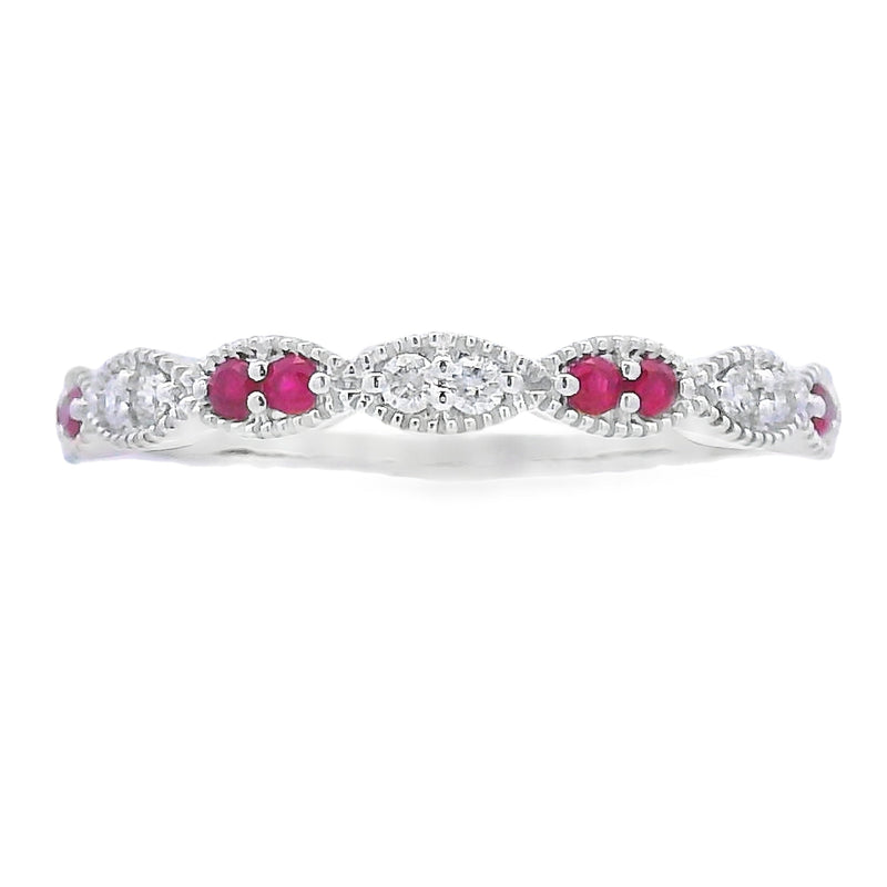 Bids.com .25ct Ruby Diamond stackable band set 14KT White Gold Rings