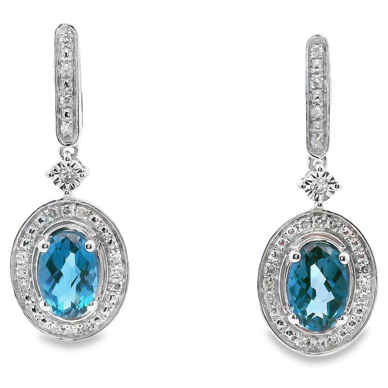 Bids.com London Blue Topaz Dangle Earrings 10KT White Gold Earrings
