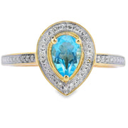 Bids.com .54ct Blue Topaz Diamond Ring 10KT Yellow Gold Rings