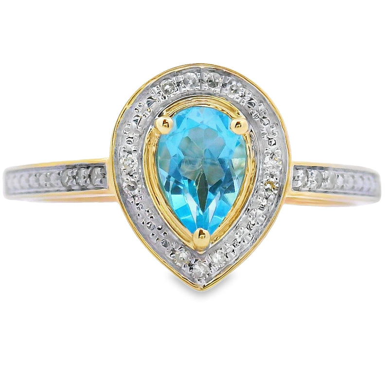 Bids.com .54ct Blue Topaz Diamond Ring 10KT Yellow Gold Rings