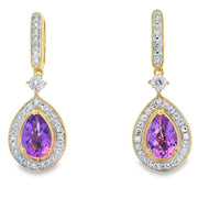 Bids.com .88ct Amethyst Diamond Dangle Earrings 10KT Yellow Gold Earrings