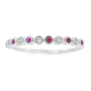 Bids.com .13ct Ruby Diamond stackable band set 14KT White Gold Rings