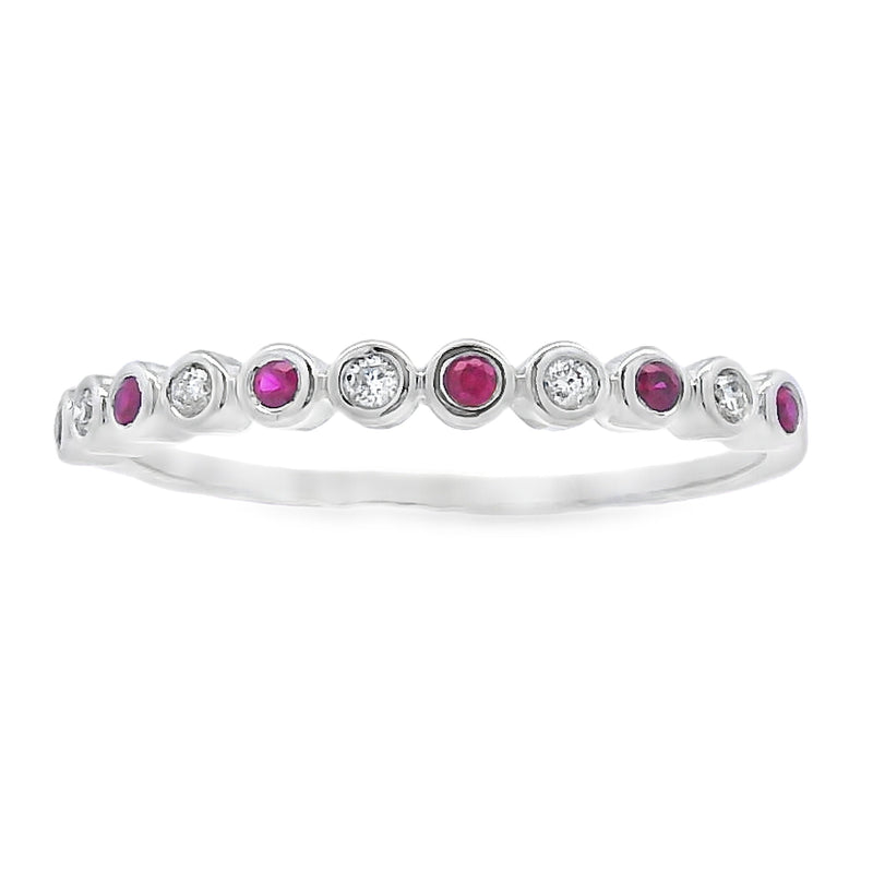 Bids.com .13ct Ruby Diamond stackable band set 14KT White Gold Rings