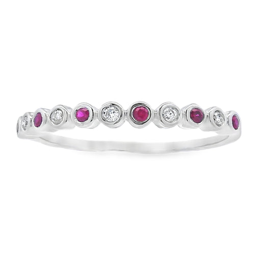 Bids.com .13ct Ruby Diamond stackable band set 14KT White Gold Rings