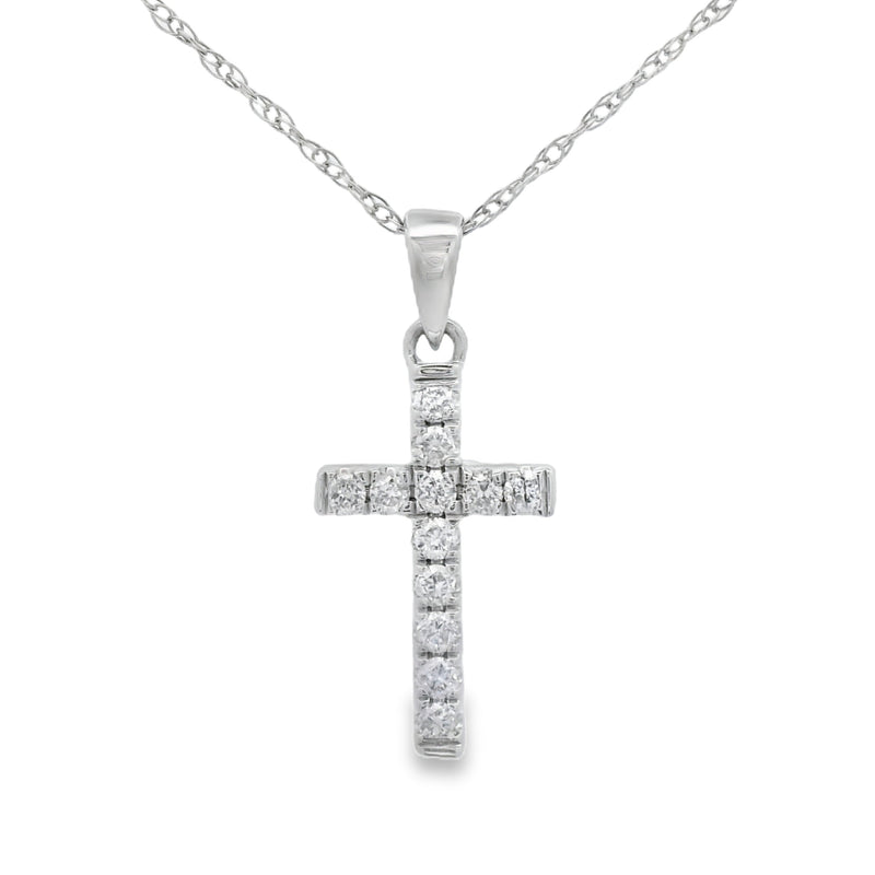 Bids.com .11ct Diamond Cross Religious Pendant 14KT White Gold Pendants