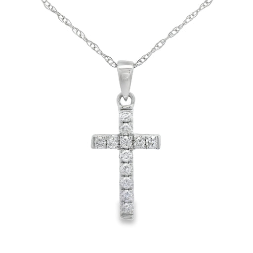 Bids.com .11ct Diamond Cross Religious Pendant 14KT White Gold Pendants