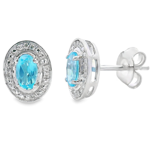 Bids.com .62ct Blue Topaz Diamond Earrings 10KT White Gold Earrings