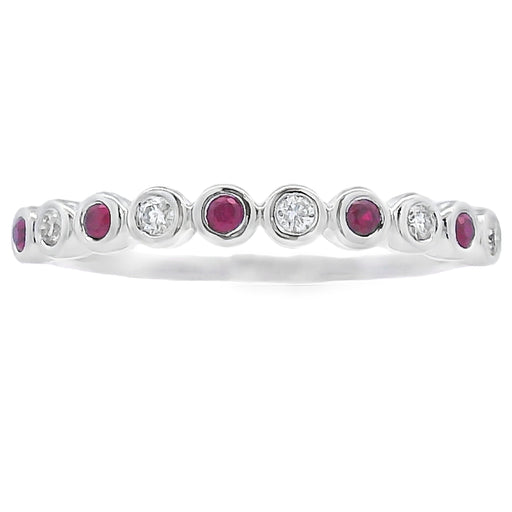 Bids.com .18ct Ruby Diamond stackable band set 14KT White Gold Rings