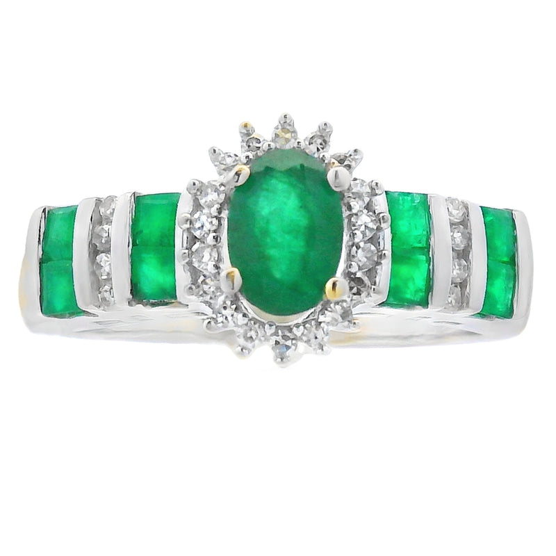 Bids.com .80ct Emerald Diamond Ring 10KT White Gold Rings