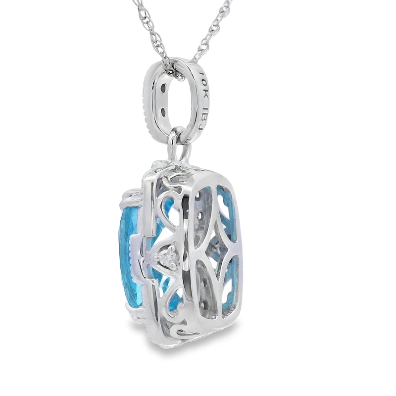 Bids.com Blue Topaz Diamond Fashion Pendants 10KT White Gold Pendants