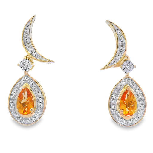 Bids.com .48ct Citrine Diamond Dangle Earrings 10KT Yellow Gold Earrings
