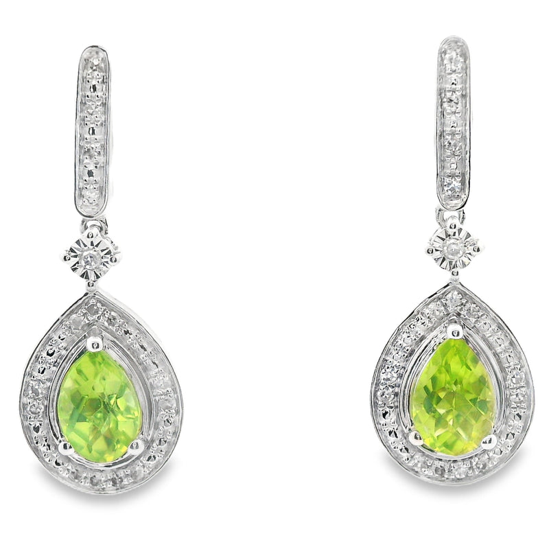 Bids.com .96ct Peridot Diamond Dangle Earrings 10KT White Gold Earrings