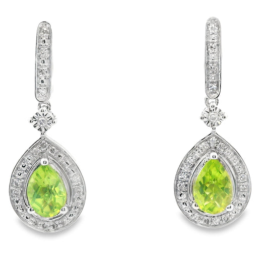 Bids.com .96ct Peridot Diamond Dangle Earrings 10KT White Gold Earrings