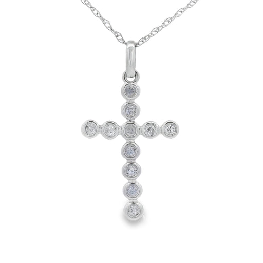 Bids.com .09ct Diamond Cross Religious Pendant 14KT White Gold Pendants