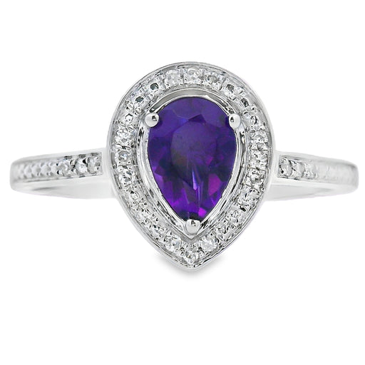 Bids.com .42ct Amethyst Diamond Ring 10KT White Gold Rings
