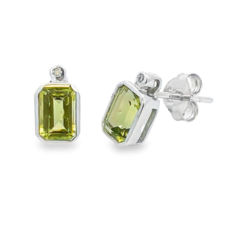 Bids.com .81ct Peridot Diamond Stud Earrings 10KT White Gold Earrings