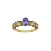 Bids.com 1.45ct Tanzanite Diamond Eng Only 14KT Yellow Gold Rings