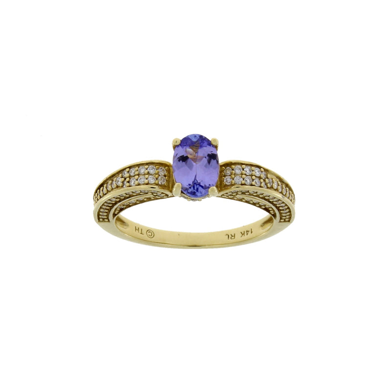 Bids.com 1.45ct Tanzanite Diamond Eng Only 14KT Yellow Gold Rings