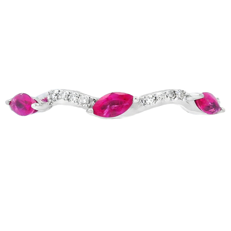 Bids.com .21ct Ruby Diamond stackable band set 14KT White Gold Rings