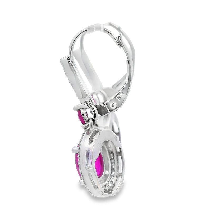Bids.com 3.50ct Ruby Diamond Dangle Earrings 10KT White Gold Earrings