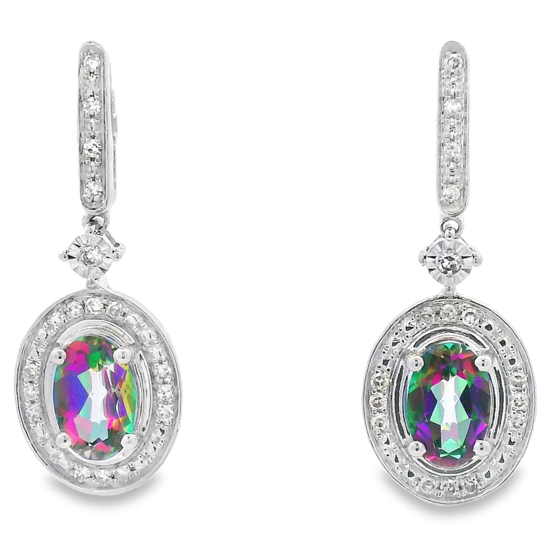 Bids.com Mystic Fire Topaz Dangle Earrings 10KT White Gold Earrings