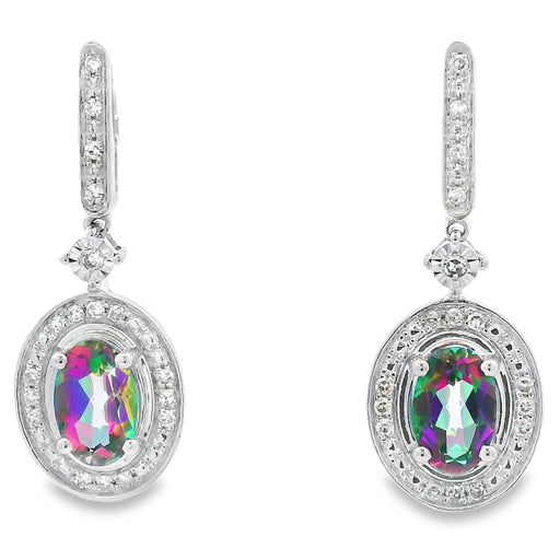 Bids.com Mystic Fire Topaz Dangle Earrings 10KT White Gold Earrings