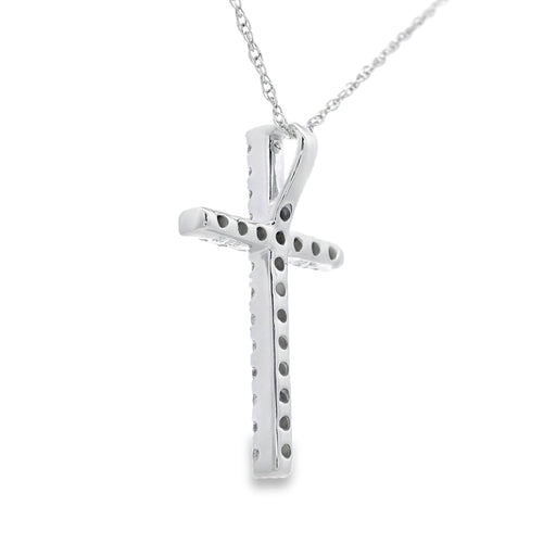 Bids.com .19ct Diamond Cross Religious Pendant 14KT White Gold Pendants