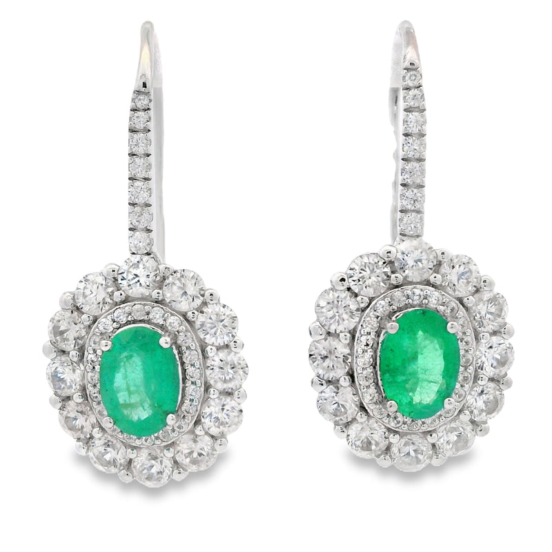 Bids.com 5.28ct Emerald Zircon Dangle Earrings Sterling Silver Earrings