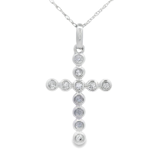 Bids.com .12ct Diamond Cross Religious Pendant 14KT White Gold Pendants