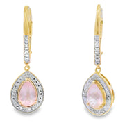 Bids.com Rose Quartz Diamond Dangle Earrings 10KT Yellow Gold Earrings