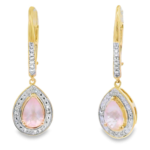 Bids.com Rose Quartz Diamond Dangle Earrings 10KT Yellow Gold Earrings