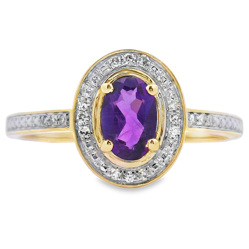 Bids.com .48ct Amethyst Diamond Ring 10KT Yellow Gold Rings