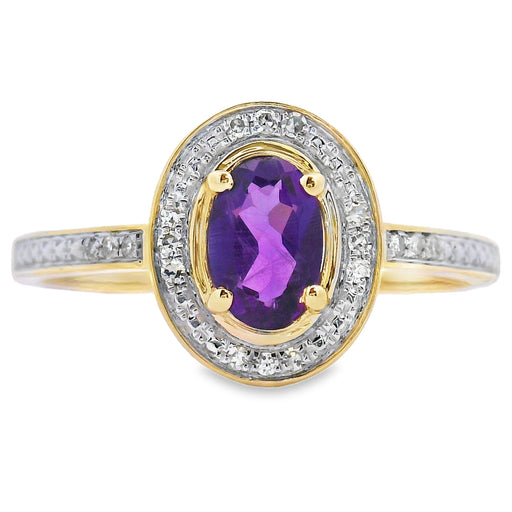 Bids.com .48ct Amethyst Diamond Ring 10KT Yellow Gold Rings