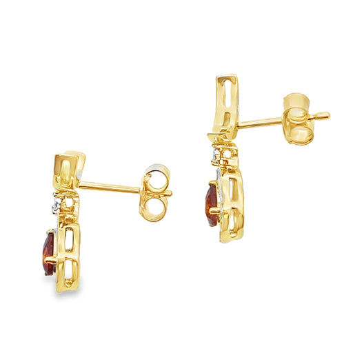 Bids.com .62ct Garnet Diamond Dangle Earrings 10KT Yellow Gold Earrings