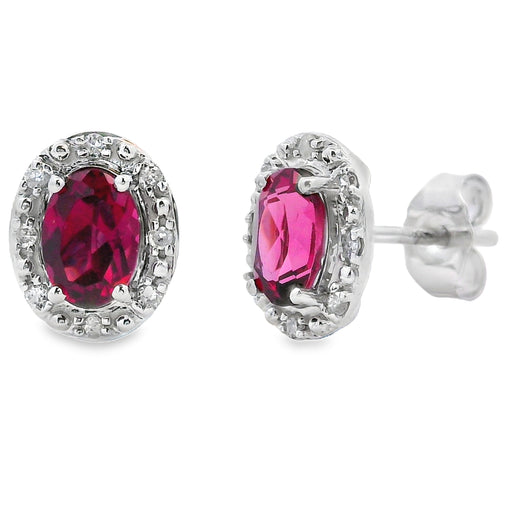 Bids.com Rhodolite Garnet Diamond Earrings 10KT White Gold Earrings