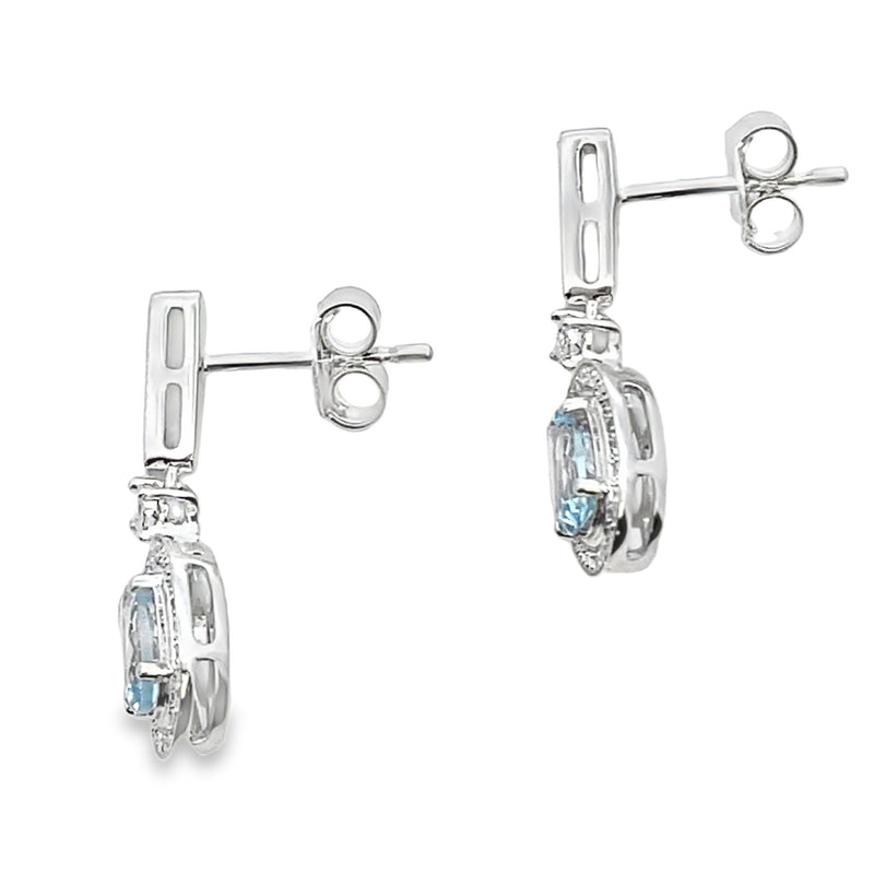 Bids.com Aquamarine Diamond Dangle Earrings 10KT White Gold Earrings