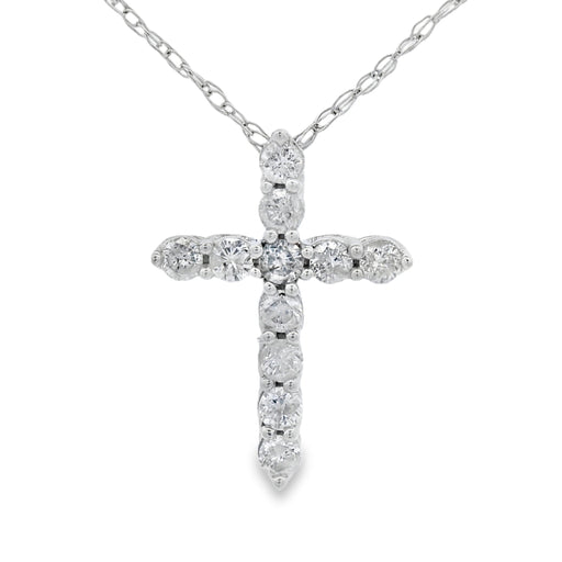 Bids.com .19ct Diamond Cross Religious Pendant 14KT White Gold Pendants