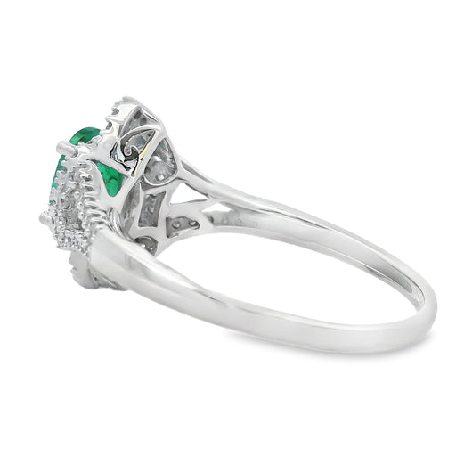 Bids.com .94ct Emerald Diamond Ring 14KT White Gold Rings