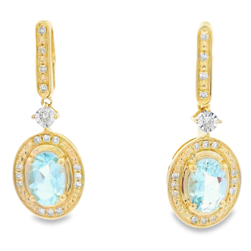 Bids.com Aquamarine Diamond Dangle Earrings 10KT Yellow Gold Earrings