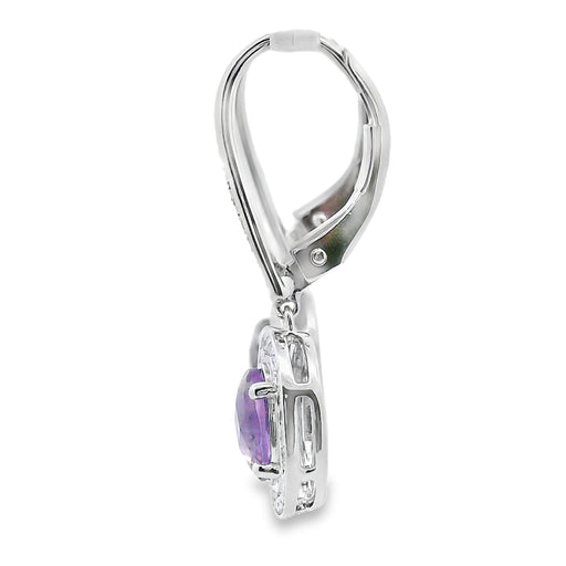 Bids.com .98ct Amethyst Diamond Dangle Earrings 10KT White Gold Earrings