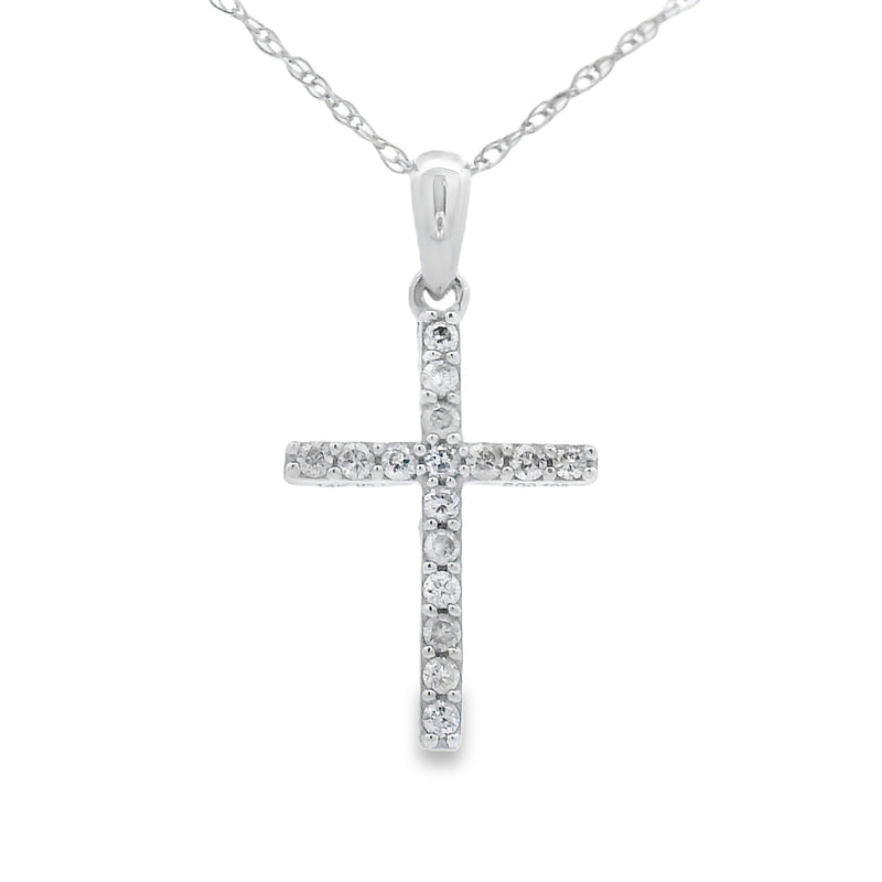 Bids.com .11ct Diamond Cross Religious Pendant 14KT White Gold Pendants