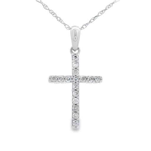 Bids.com .11ct Diamond Cross Religious Pendant 14KT White Gold Pendants