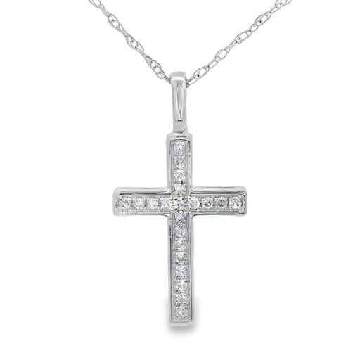 Bids.com .08ct Diamond Cross Religious Pendant 14KT White Gold Pendants
