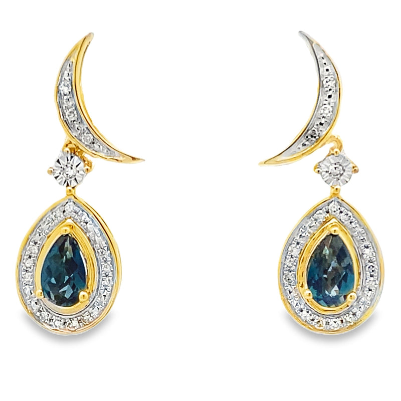 Bids.com London Blue Topaz Dangle Earrings 10KT Yellow Gold Earrings