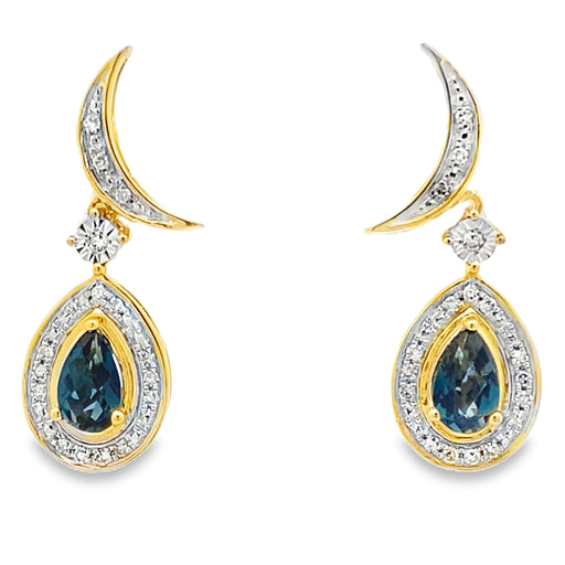 Bids.com London Blue Topaz Dangle Earrings 10KT Yellow Gold Earrings