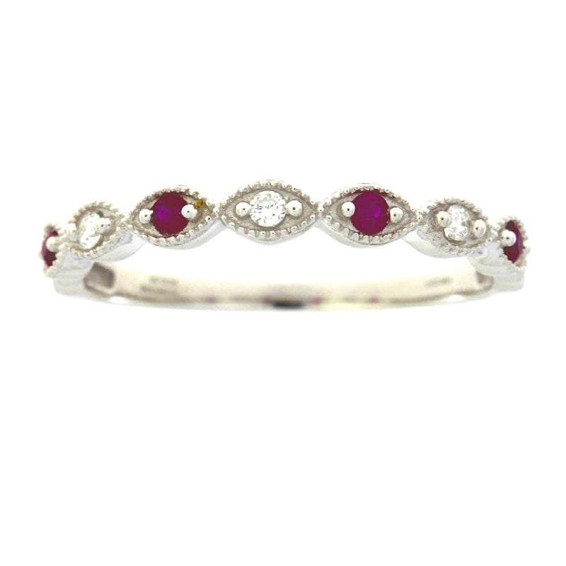 Bids.com .15ct Ruby Diamond Wedding Band Ring 14KT White Gold Rings