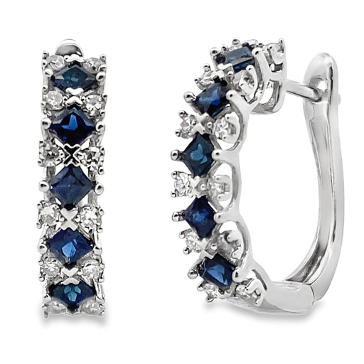 Bids.com .93ct Sapphire Diamond Hoop Earrings 14KT White Gold Earrings
