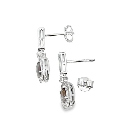 Bids.com .88ct Quartz Diamond Dangle Earrings 10KT White Gold Earrings