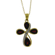 Bids.com Garnet Diamond Cross Religious Pendant Sterling Silver Pendants