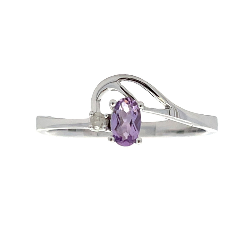 Bids.com .02ct Amethyst Diamond Ring 10KT White Gold Rings